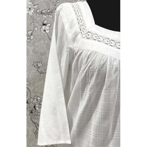 SoieRose Victorian 100% Cotton Nightgown with Square Neck & Lace Inset – SR-1231 - Picture 4 of 9